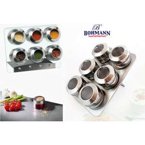 Bohmann magnetic spice rack set, 6 stainless steel spice jars with clear lids, magnetic base, kitchen organization - Spice Rack