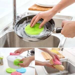 Set of 3 silicone dishwashing sponges, showing different uses in the kitchen - Dish sponge