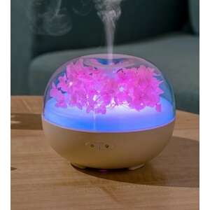 White aromatherapy diffuser with artificial flowers, LED light, and steam, for home or office use - Air Freshener
