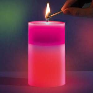 Color changing candle, pink and blue, lit with a match, WaxLEDLight - Candle
