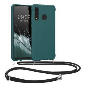 Kwmobile phone case with lanyard for Huawei P30 Lite, dark green silicone case - Phone Case