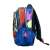 Side view of Spiderman backpack, blue with red and yellow details, 30cm