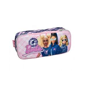 Barbie Mode 2 compartment pencil case, pink with plaid pattern and Barbie dolls design - Barbie