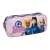 Barbie Mode 2 compartment pencil case, pink with plaid pattern and Barbie dolls design