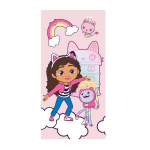 Gabi babaháza rózsaszín fürdőlepedő, 70x140 cm, lány és macskák mintával - Jerry Fabrics