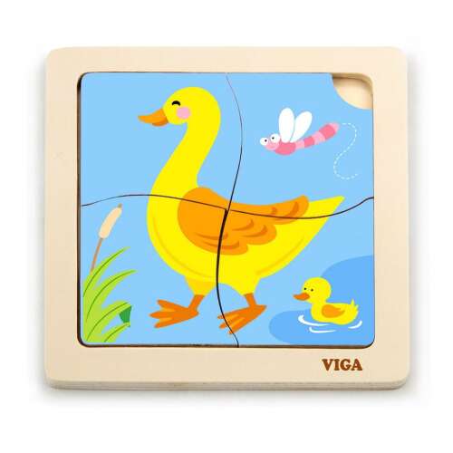 Viga Toys fa puzzle kacsa és szitakötő illusztrációval