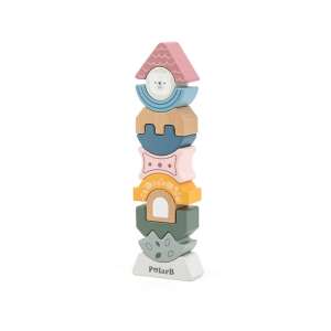 PolarB Block Tower wooden stacking toy for toddlers, featuring colorful blocks with animal faces - Viga