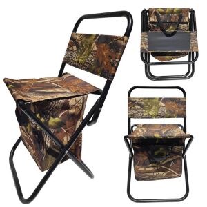 Collage of folding fishing chair with cooler bag, camouflage design - Fishing Chair & Armchair