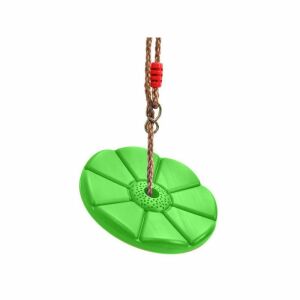 Green plastic disc swing with rope, isolated on white - Outdoor Swing