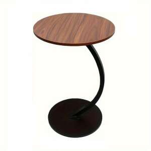 Stolik kawowy w kształcie litery C z brązowego drewna i czarnej stali - Meble do salonu