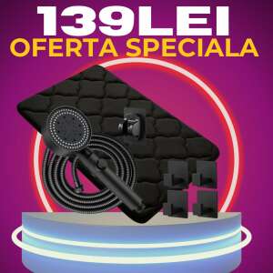 Fekete zuhanyfej, törölközőtartó kampók és fürdőszőnyeg akciós szett - Zuhanyfej