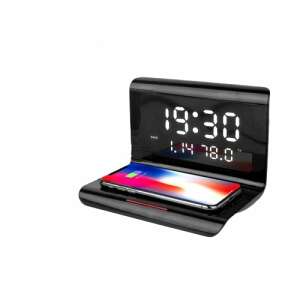 Stație de încărcare wireless 2 în 1 cu afișaj LCD și ceas cu alarmă, încarcă smartphone-ul - Încărcătoare wireless