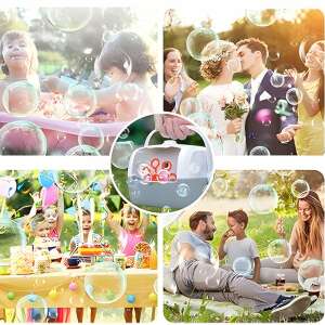 Automatikus szappanbuborék készítő, hordozható, partikra, újratölthető, kék-fehér