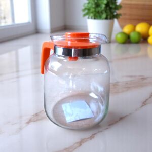 JULIE átlátszó üveg kancsó narancssárga fedővel és fogantyúval márvány munkalapon - Banquet