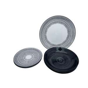 18 részes HIMBA porcelán étkészlet (fekete-fehér mintával)