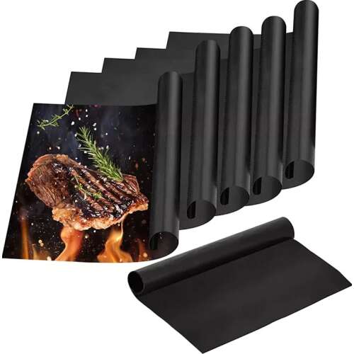 Teflon grill szőnyeg szett 5 db-os, BBQ sütéshez és grillezéshez, tapadásmentes újrafelhasználható grill lapok