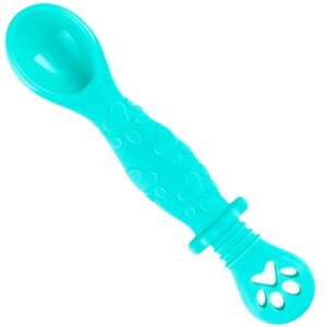 StartONTeam turquoise silicone baby spoon with anti-slip grip and paw print design - Children's cutlery