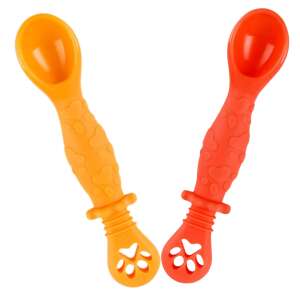 Set of 2 Silicone Baby Feeding Spoons for 4-24 Months, Gold and Orange