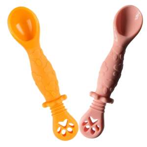 Set of 2 Silicone Baby Feeding Spoons for 4-24 Months, Gold and Pink 111149430 - Children's cutlery