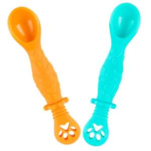 Set of 2 Silicone Baby Feeding Spoons for 4-24 Months, Gold and Turquoise