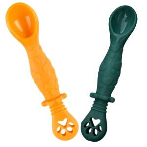 Set of 2 Pre-Spoon Baby Feeding and Weaning Spoons for 4-24 Months Old Babies, Silicone, Gold and Green