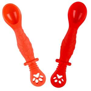 Set of 2 Silicone Baby Feeding Spoons for 4-24 Months, Orange and Red