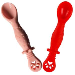 Set of 2 Silicone Baby Feeding Spoons for 4-24 Months, Pink and Red