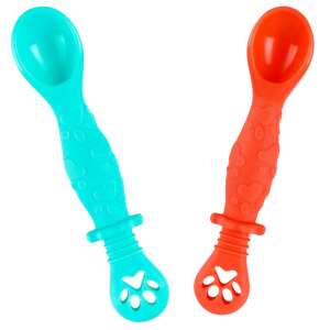 Set of 2 Silicone Baby Feeding Spoons for 4-24 Months, Turquoise and Orange