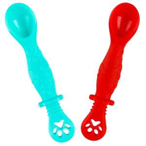 Set of 2 Silicone Baby Feeding Spoons for 4-24 Months, Turquoise and Red