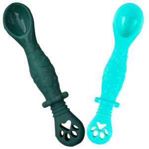 Set of 2 Silicone Baby Feeding Spoons for 4-24 Months, Green and Turquoise