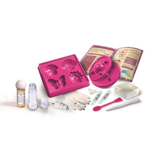 Clementoni Tudomány és játék Szappan, és fürdőbomba készítő készlet tartalma, tartalmaz formákat, szappan alapot, illatot és útmutatót