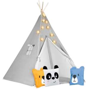 Grey children's teepee tent with lights, 3 pillows, and a play mat - Teepee