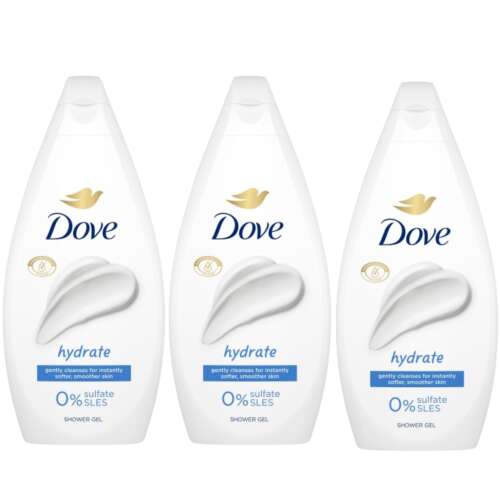Dove Hydrate Duschgel, 3er Pack, 0% Sulfat SLES, reinigt sanft für sofort weichere, geschmeidigere Haut
