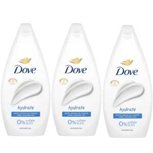 Душ гел Dove Hydrate, 3 опаковки, 0% сулфат SLES, нежно почиства за моментално по-мека и гладка кожа - Баня