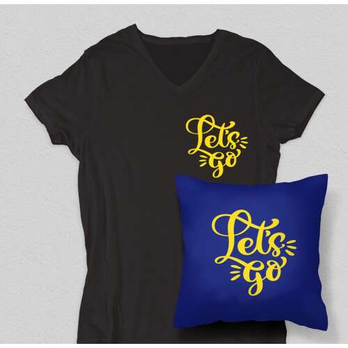 Let's Go Párnahuzat, kék párnahuzat sárga felirattal, díszpárnahuzat