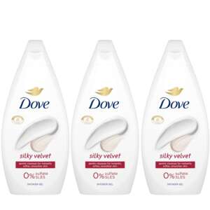 Душ гел Dove Silky Velvet, 3 опаковки, 0% сулфат SLES, нежно почиства за моментално по-мека и гладка кожа - Баня