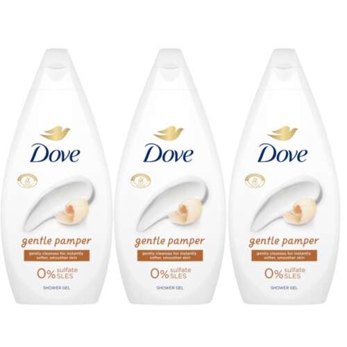 Душ гел Dove Gentle Pamper, 3 опаковки, 0% сулфат SLES, нежно почиства за моментално по-мека и гладка кожа