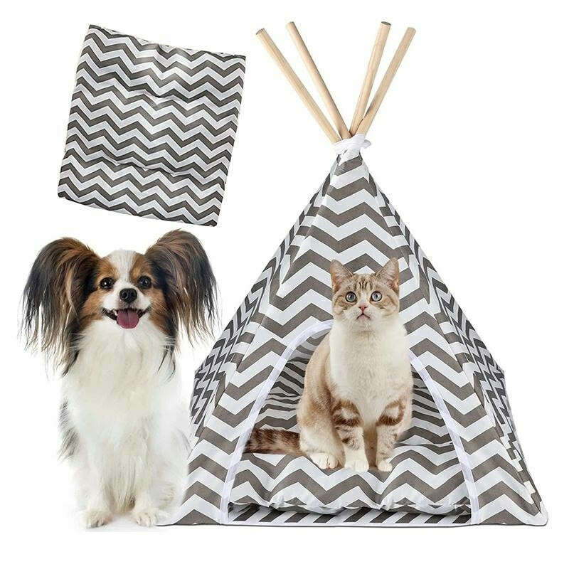 Vnútorný stan pre psov, mačky a zajačikov, sivý s bielou, 50x40x60cm