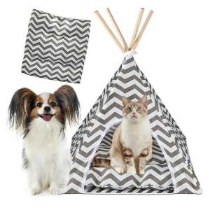 Cort de interior pentru catei, pisici si iepurasi, gri cu alb, 50x40x60cm 103931104 - Paturi pentru câini