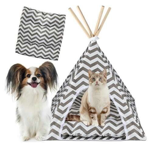 Vnútorný stan pre psov, mačky a zajačikov, sivý s bielou, 50x40x60cm 103931104