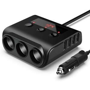 Autós Szivargyújtó Elosztó - 3 Aljzat + 4 USB Port - 12/24V