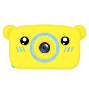 Mackó Gyerek Kamera HD, front view of yellow bear shaped kids camera - Garden