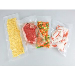 Válogatás vákuumcsomagolt élelmiszerekből 17x25cm-es vákuumzacskókban: tészta, steak, zöldségek és rák. - Szélvédő takaró