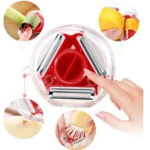 3 az 1-ben forgó hámozó kollázs: Póréhagyma, narancs, burgonya, alma hámozása - Hámozó