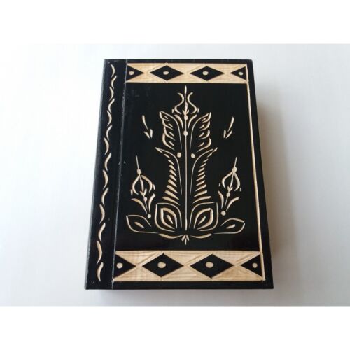 Hand-Carved Wooden Book Box with Secret Compartment 126858509