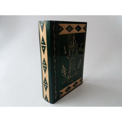 Magic Puzzle Book Box with Secret Compartment and Trinkets, Hand-Carved Wooden Book-Shaped Box 126857870