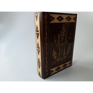 Hand-Carved Wooden Book Box with Secret Compartment for Trinkets 126858344 - Puzzle