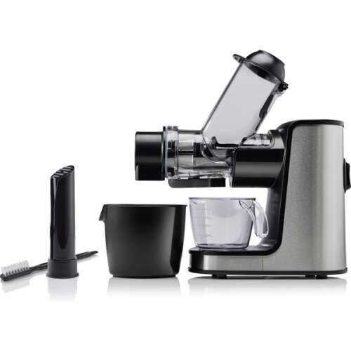 Pomaly odšťavovač Gorenje JC200BE, čierna a nerezová oceľ, so všetkými časťami, vrátane nádoby na dužinu, nádoby na šťavu a čistiacej kefy