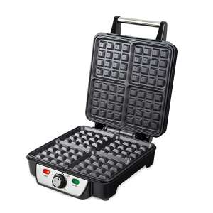 Berlinger Haus BH/9452 rozé arany- fekete 4 szeletes gofrisütő, nyitva, tapadásmentes titán bevonatú lemezek láthatóak - Gofrisütő