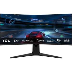 Monitor curbat TCL 34R83Q de 34 inci cu tehnologie QD-Mini LED, rată de reîmprospătare de 170Hz și timp de răspuns de 1ms - TCL